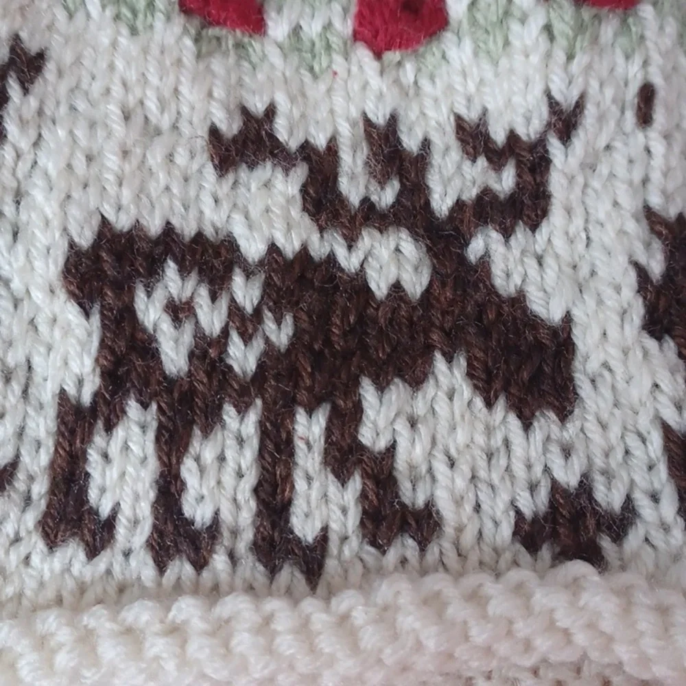 Hand Knit Chin-Tie Moose & Tree Hat / Ear Covering — Super Cute!